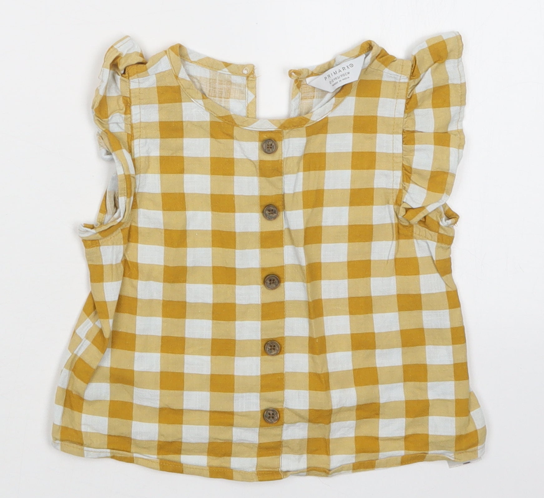 Primark Girls Yellow Check Basic T-Shirt Size 2-3 Years – Preworn