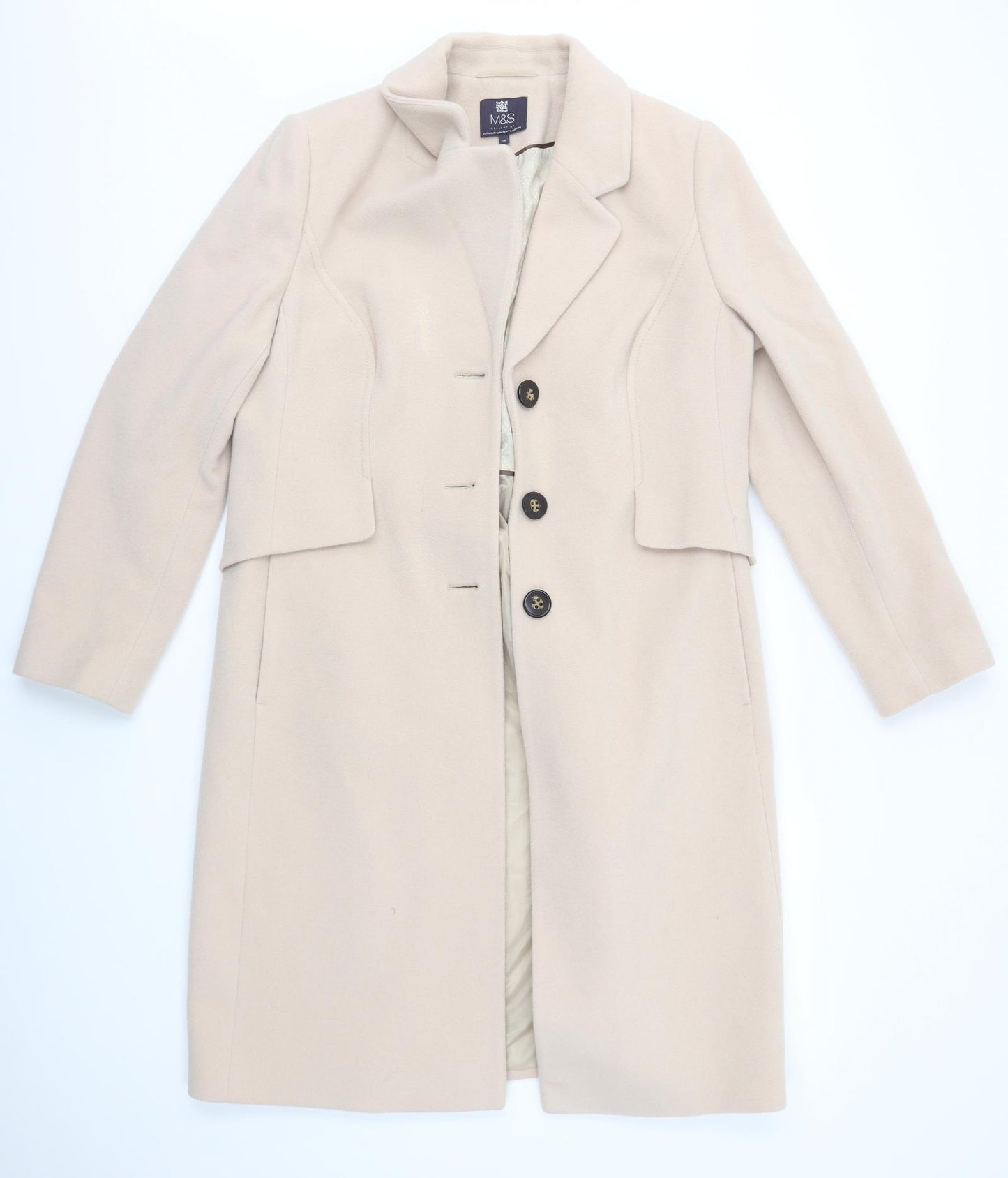 M&S Womens Beige   Overcoat Coat Size 16