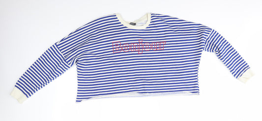 Front view of Primark women’s multicoloured striped jumper, size UK 14