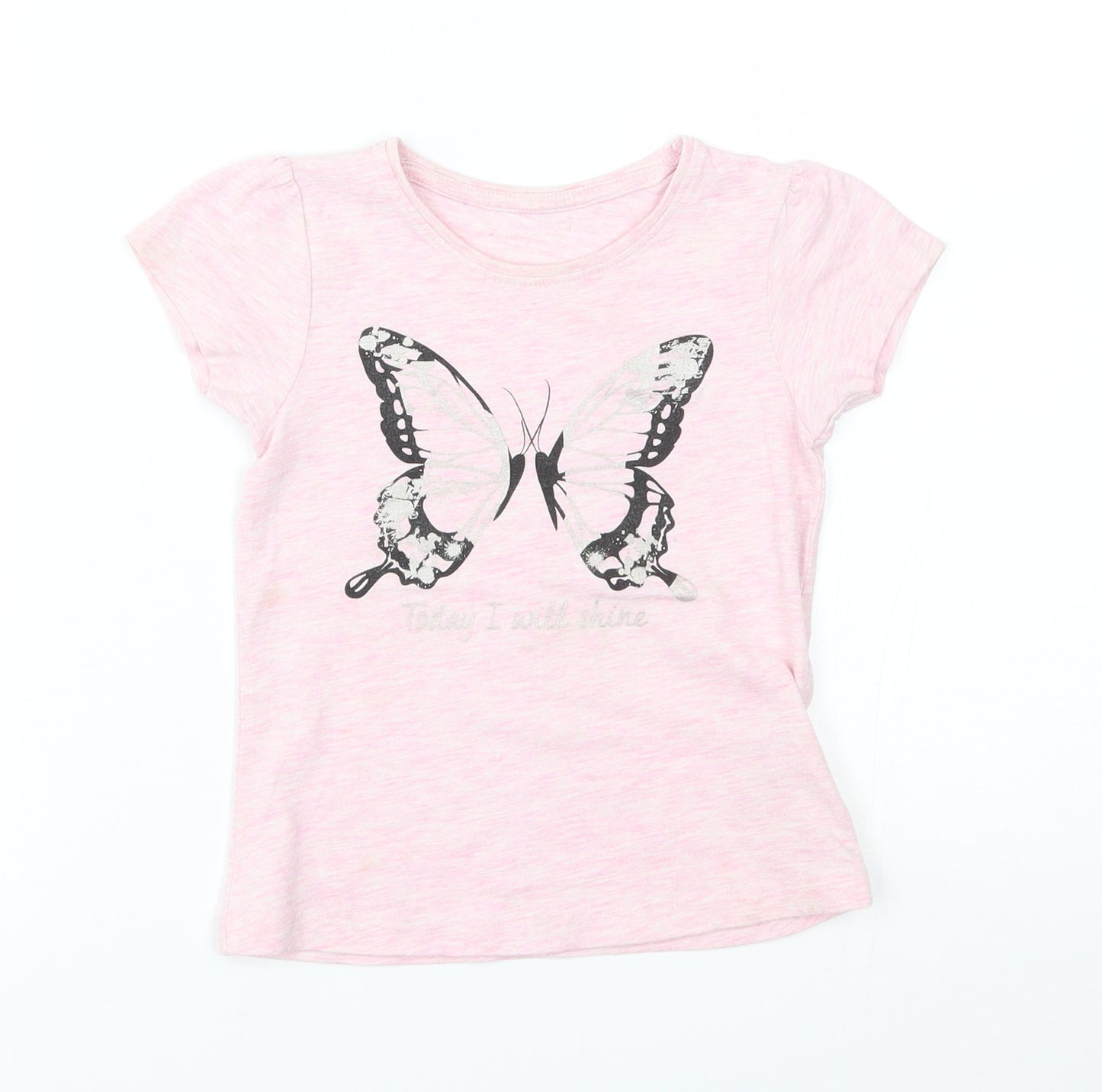 Primark Girls Pink   Basic T-Shirt Size 4-5 Years  - butterfly