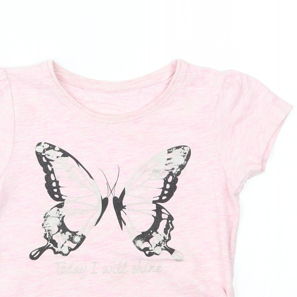 Primark Girls Pink   Basic T-Shirt Size 4-5 Years  - butterfly