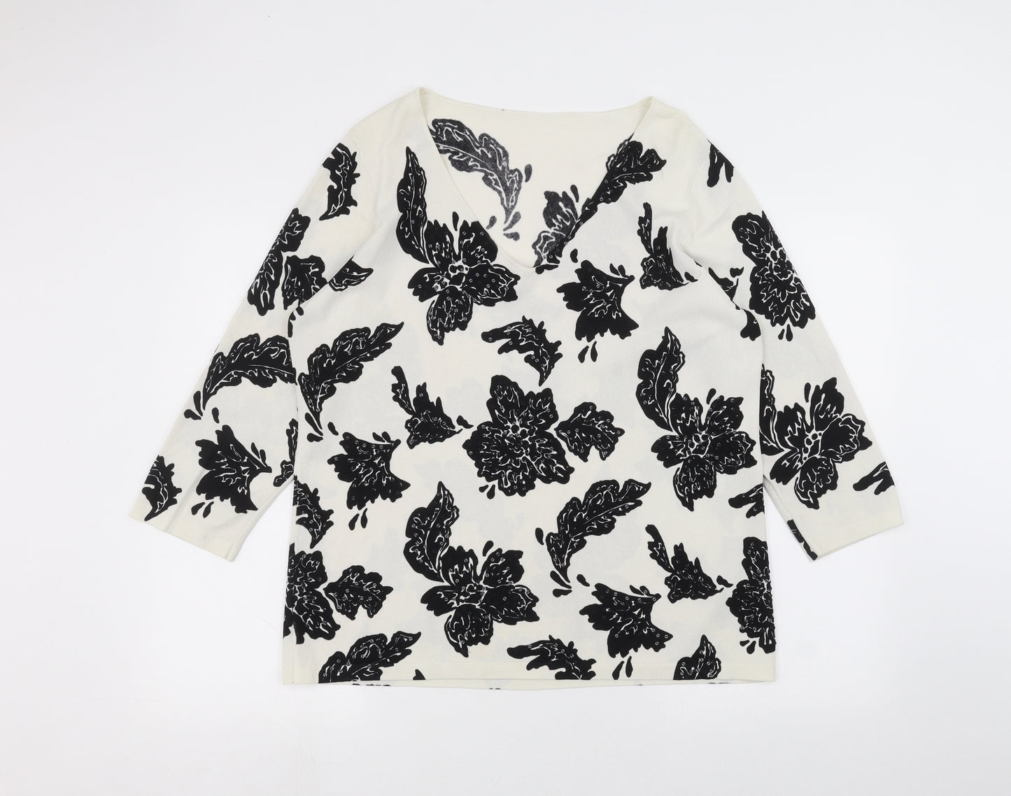 Preworn Womens White Floral  Pullover Jumper Size L