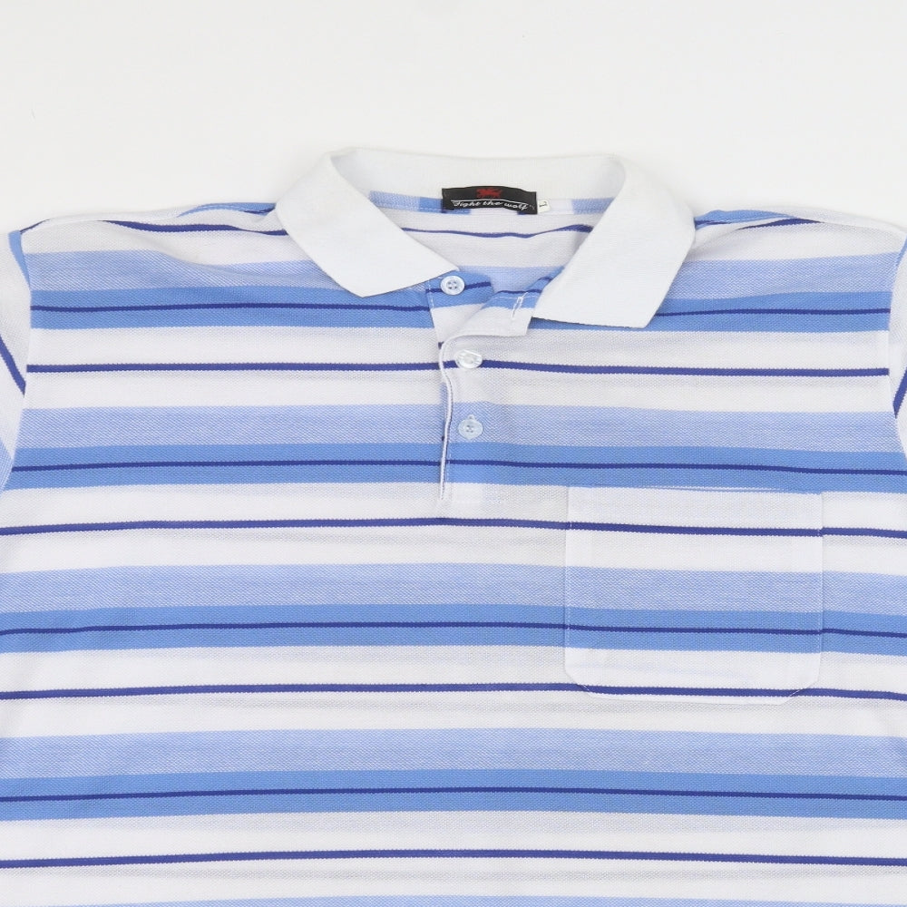 fight the wolf Mens White Striped   Polo Size L