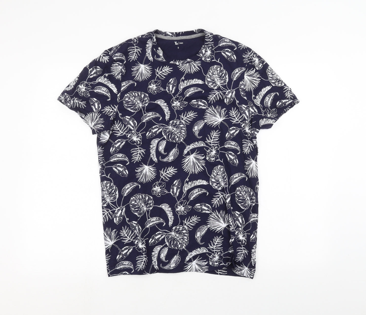TU Mens Blue Floral   T-Shirt Size S