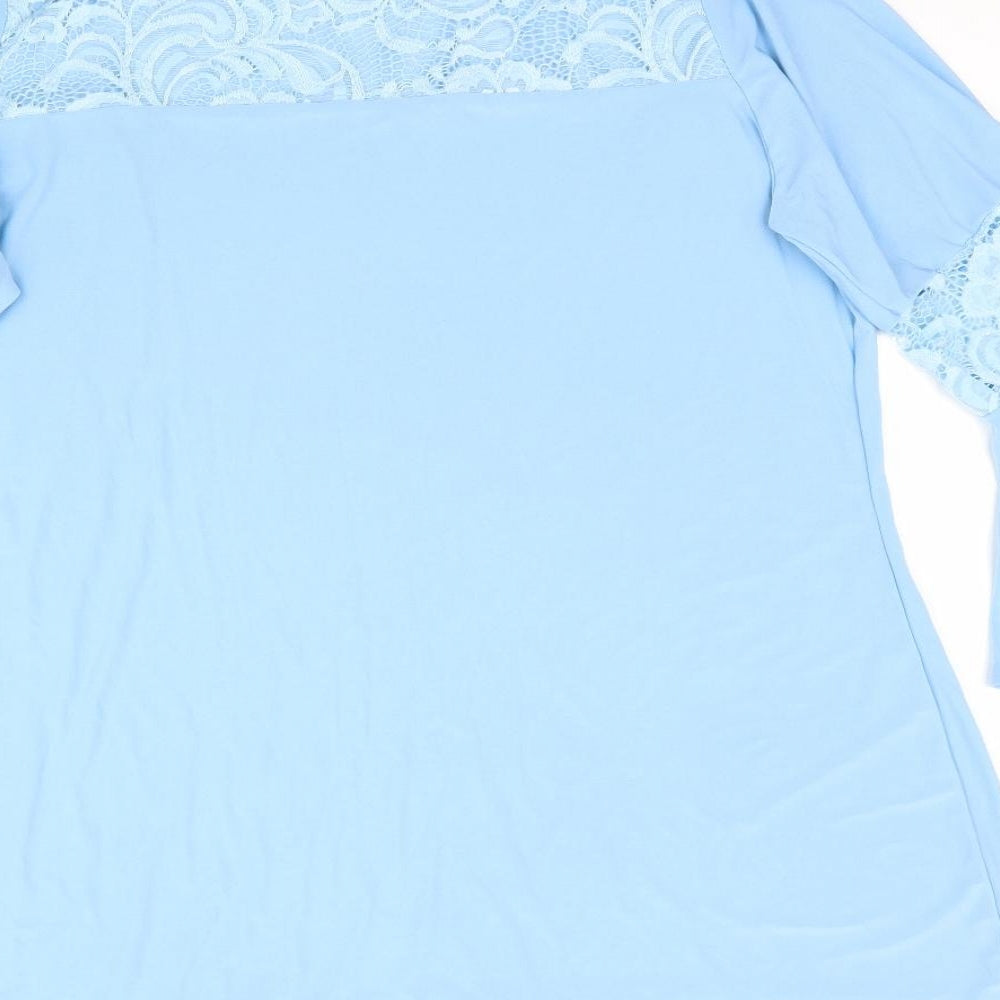 Nicole Womens Blue   Basic Blouse Size L  - Lace detail Bell Sleeve