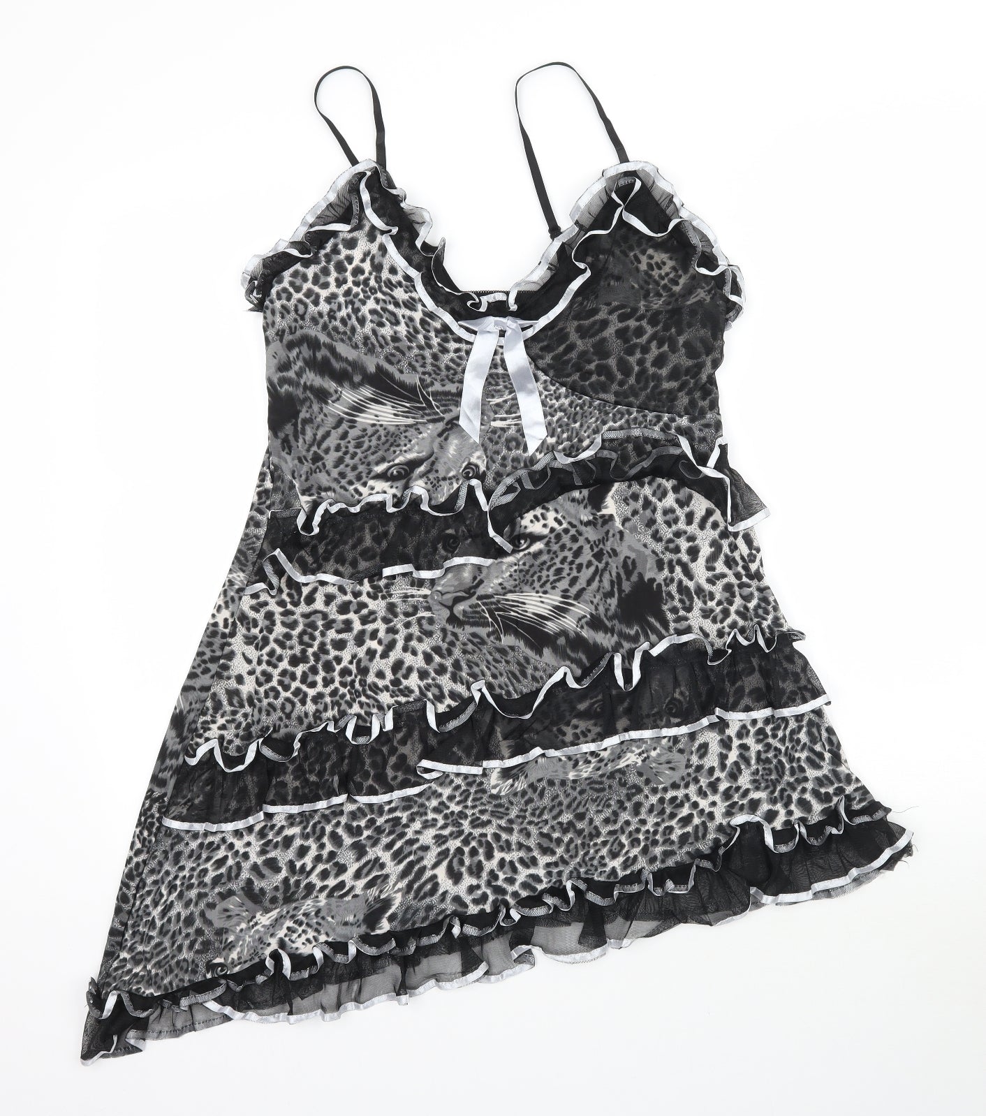 Schnabel Womens Grey Animal Print  A-Line  Size L  - Asymmetric Hem Leopard print
