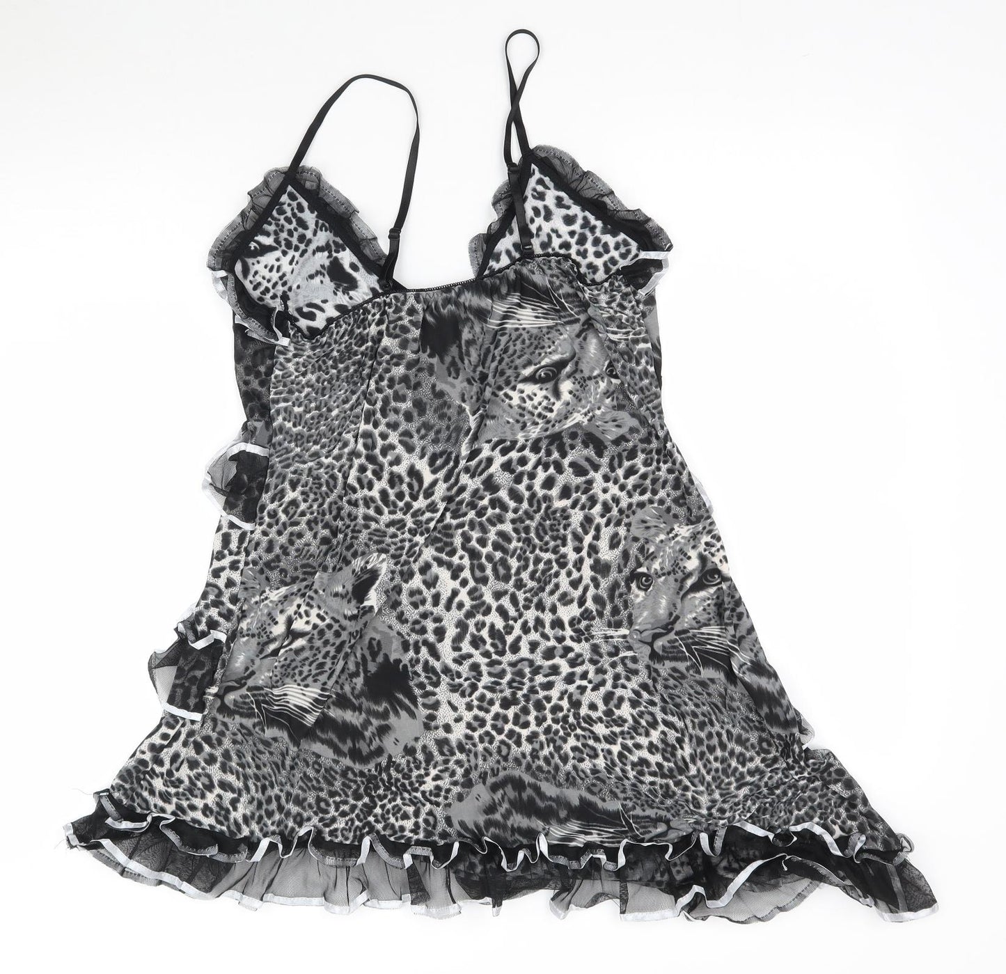 Schnabel Womens Grey Animal Print  A-Line  Size L  - Asymmetric Hem Leopard print