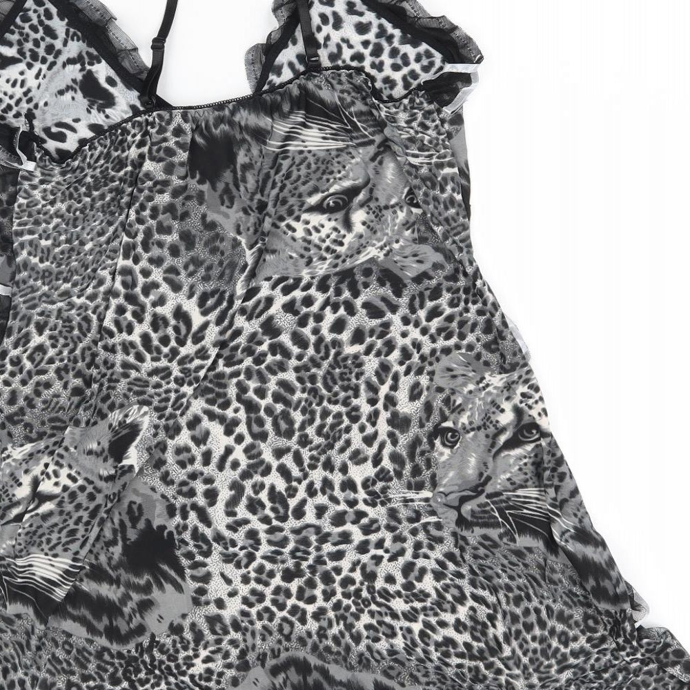Schnabel Womens Grey Animal Print  A-Line  Size L  - Asymmetric Hem Leopard print