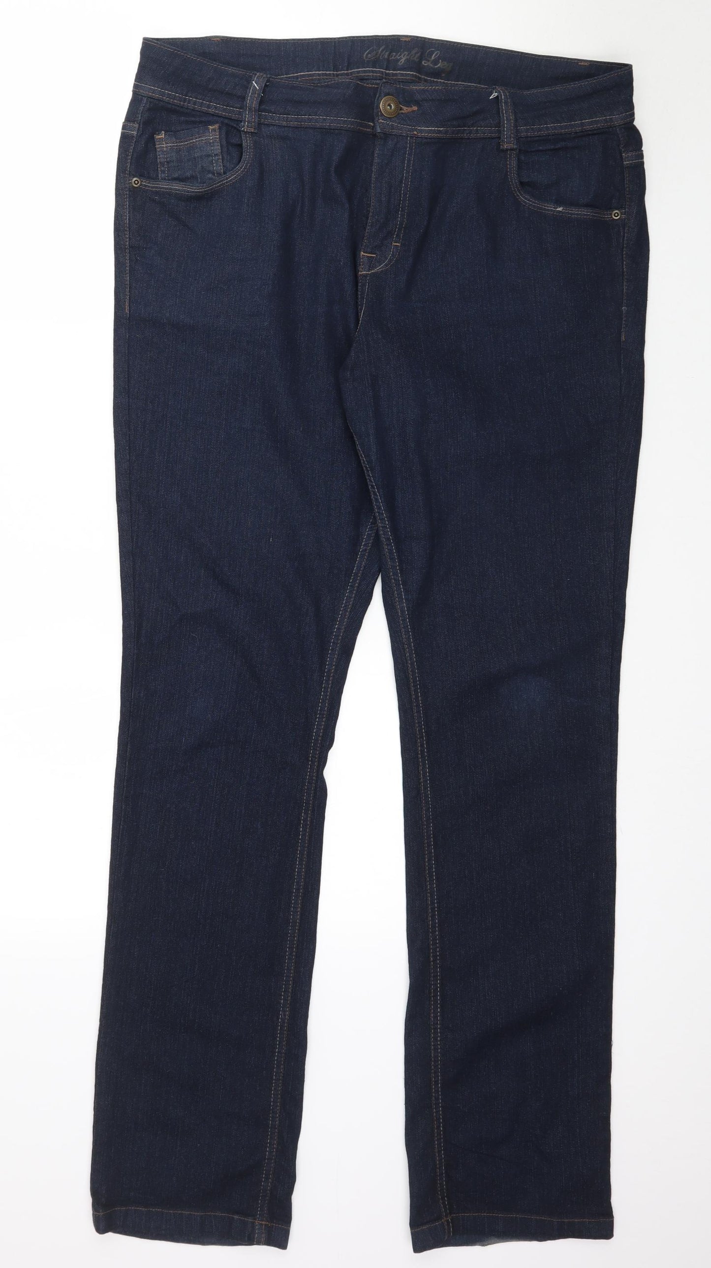 Preworn Womens Blue  Denim Straight Jeans Size 16 L34 in