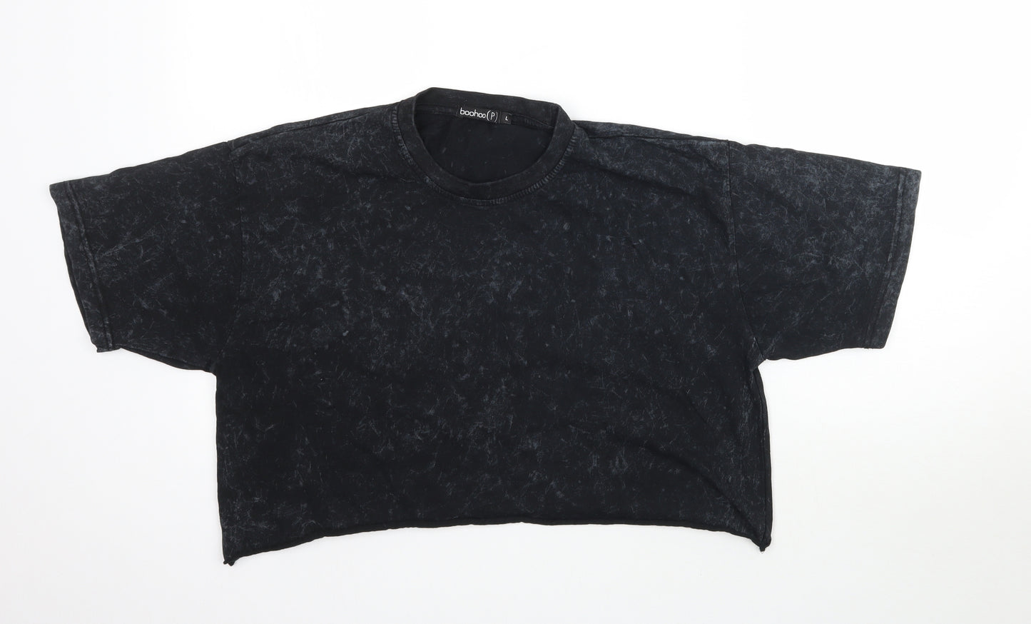 Boohoo Womens Black   Cropped T-Shirt Size L  - Marled/Marble effect