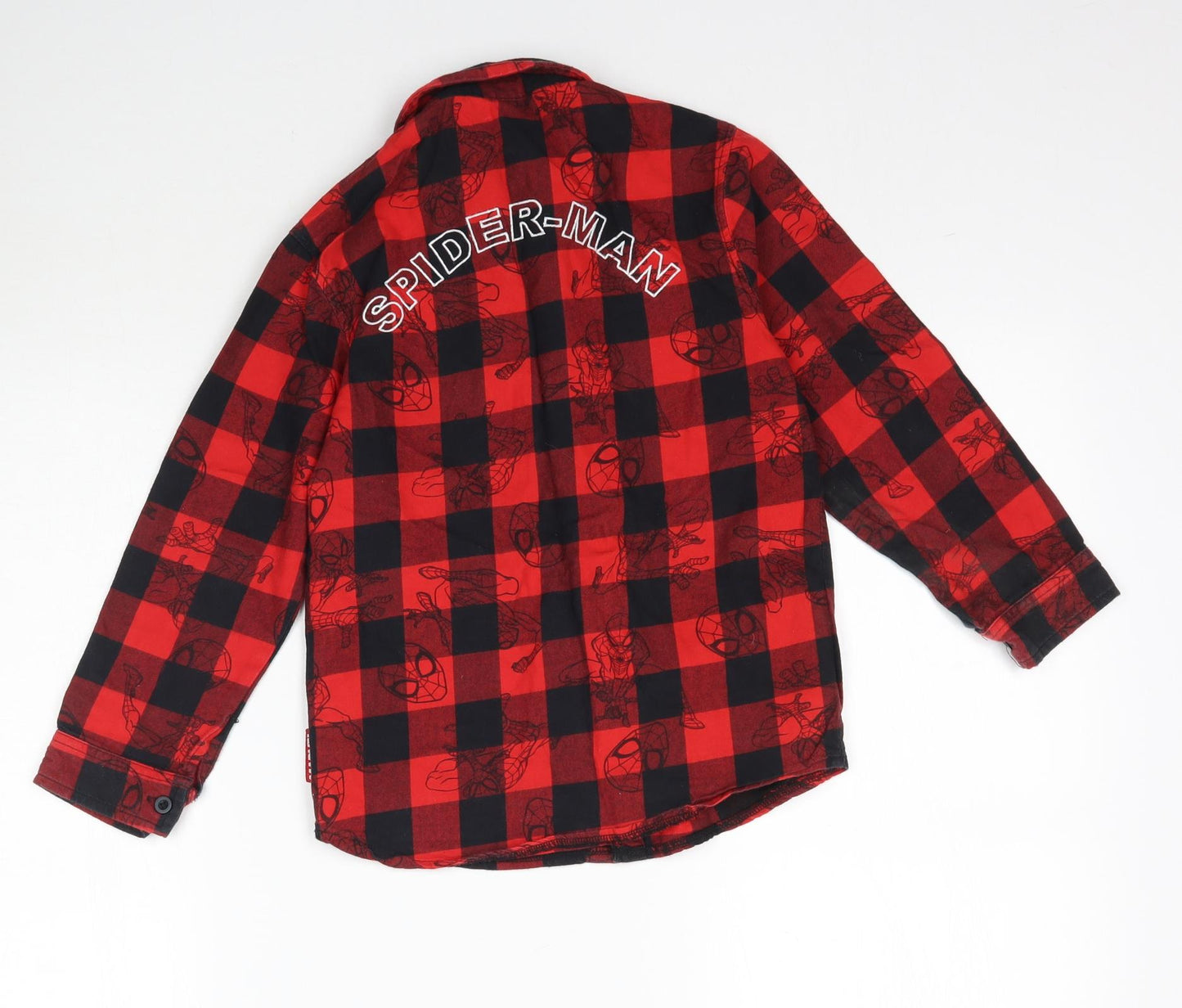 Disney Boys Red Plaid  Basic Button-Up Size 7-8 Years  - Spiderman Marvel