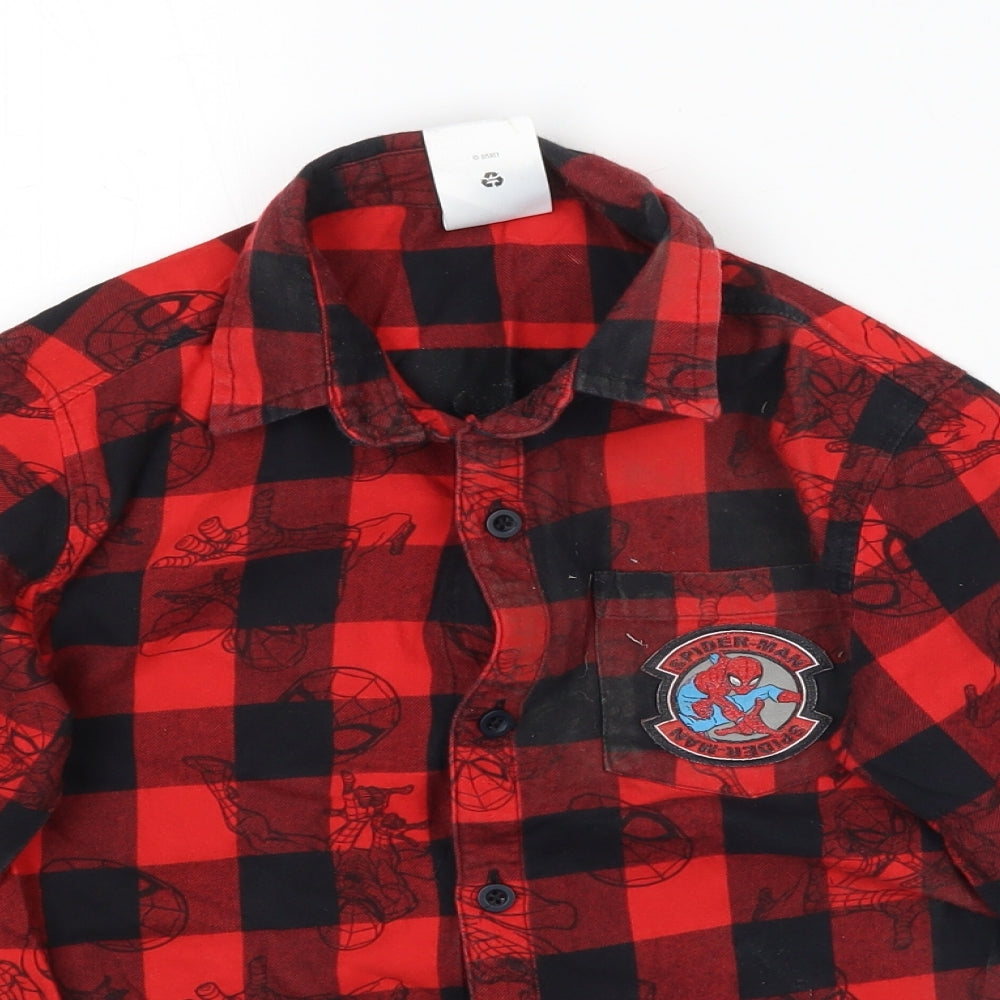 Disney Boys Red Plaid  Basic Button-Up Size 7-8 Years  - Spiderman Marvel