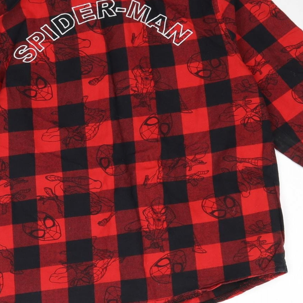 Disney Boys Red Plaid  Basic Button-Up Size 7-8 Years  - Spiderman Marvel