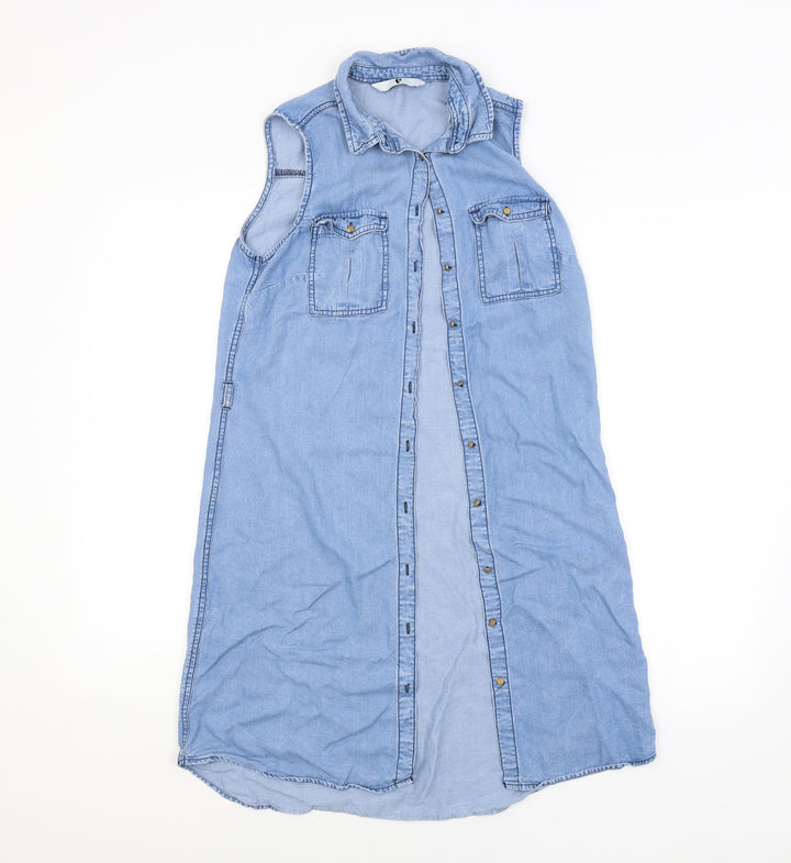 BY VERY Womens Blue Basic Button-Up Size 8