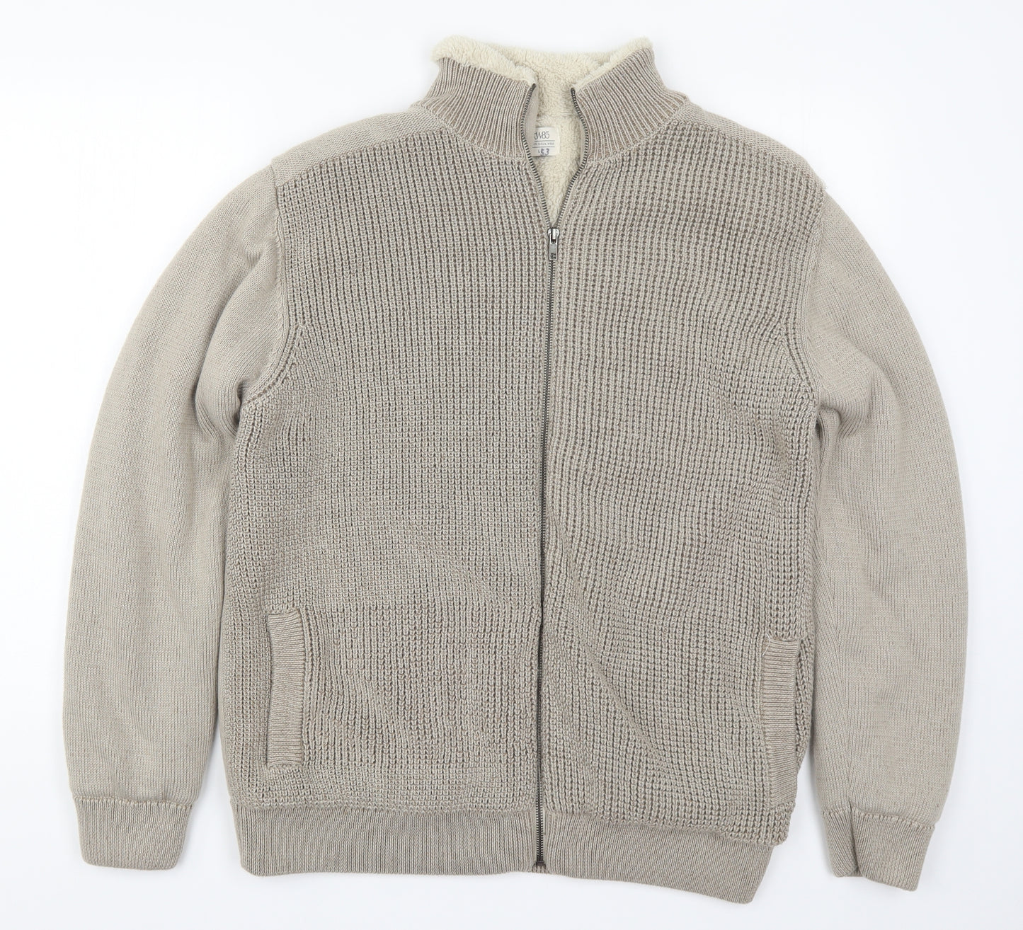 Matalan Mens Beige  Knit Full Zip Jumper Size L