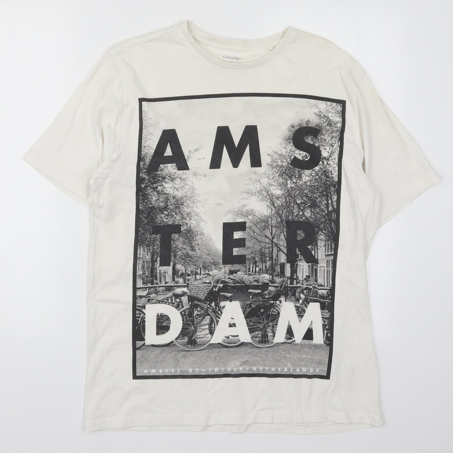 George Mens White    T-Shirt Size M  - Amsterdam
