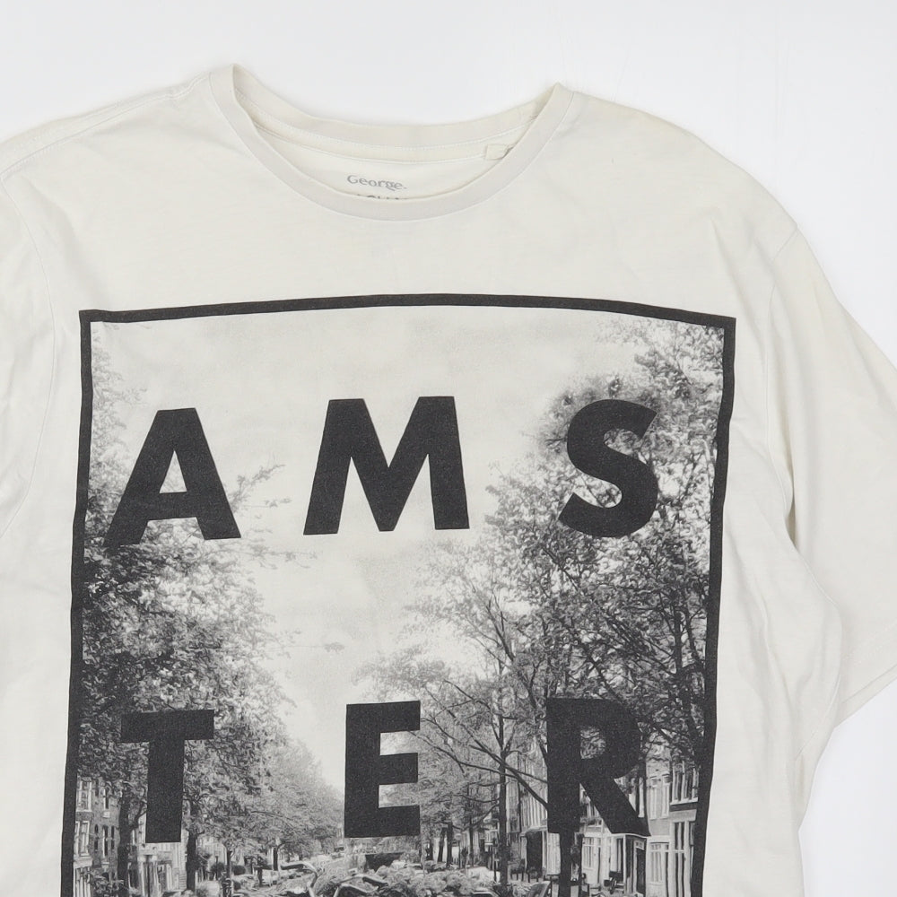 George Mens White    T-Shirt Size M  - Amsterdam
