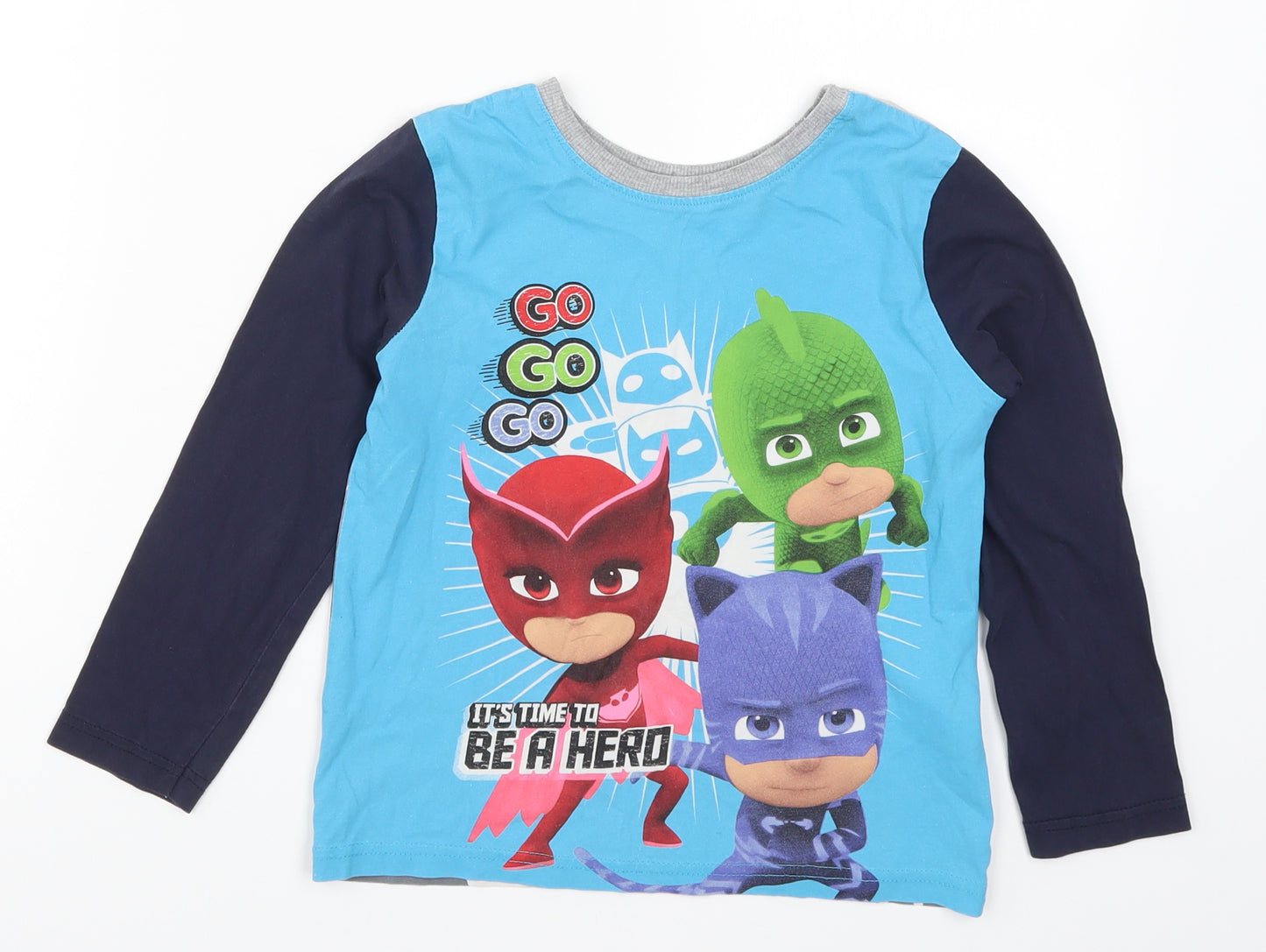 F&F Boys Blue Solid   Pyjama Top Size 6-7 Years  - Go Go Be a Hero the Villians