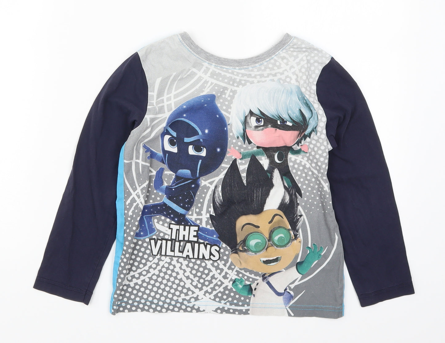 F&F Boys Blue Solid   Pyjama Top Size 6-7 Years  - Go Go Be a Hero the Villians