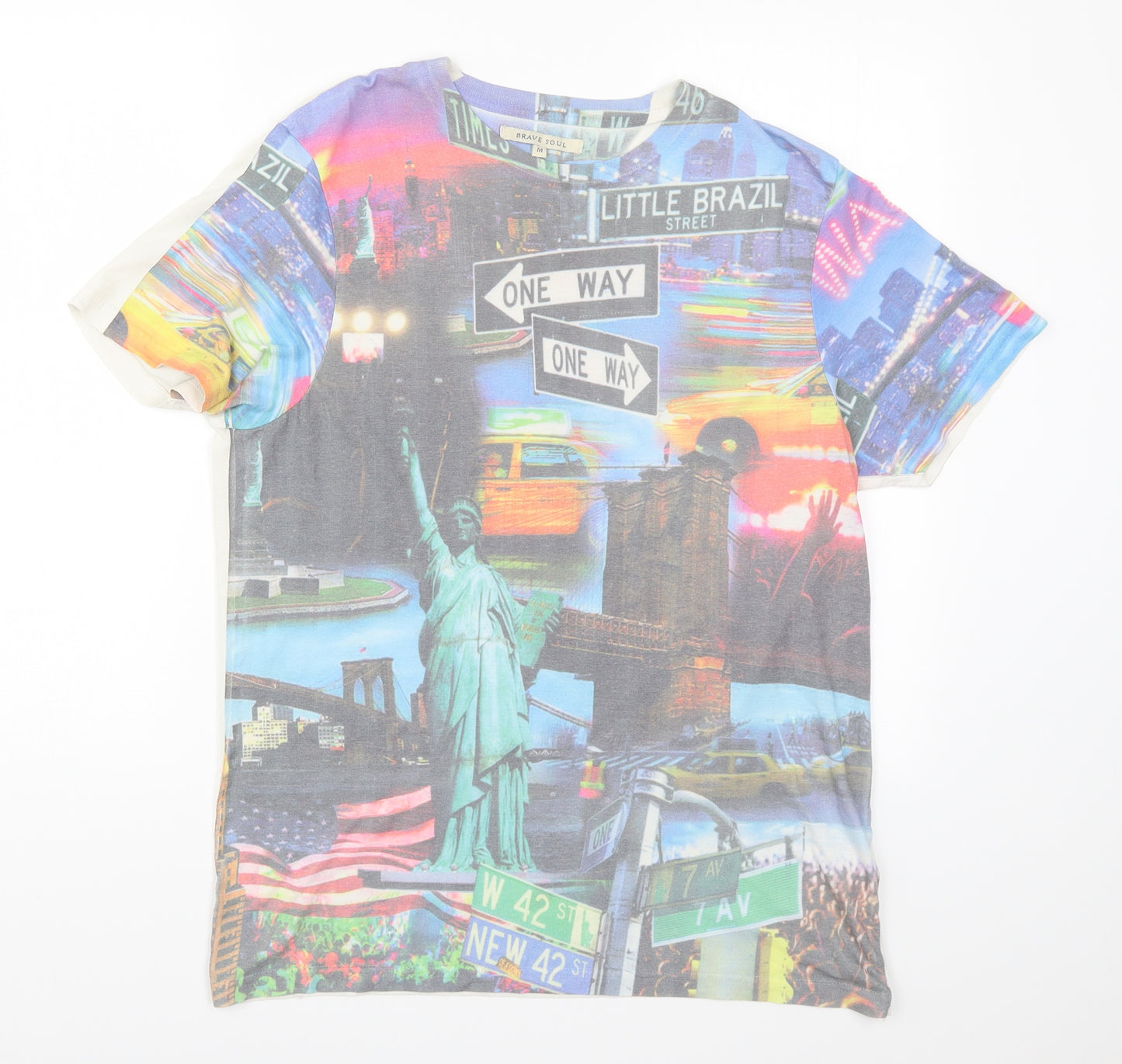 Brave Soul Mens Multicoloured    T-Shirt Size M  - One Way
