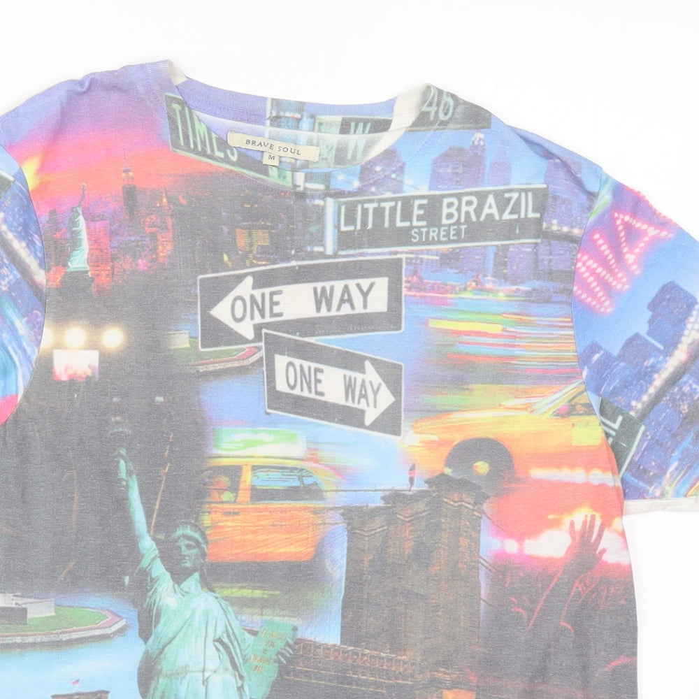 Brave Soul Mens Multicoloured    T-Shirt Size M  - One Way