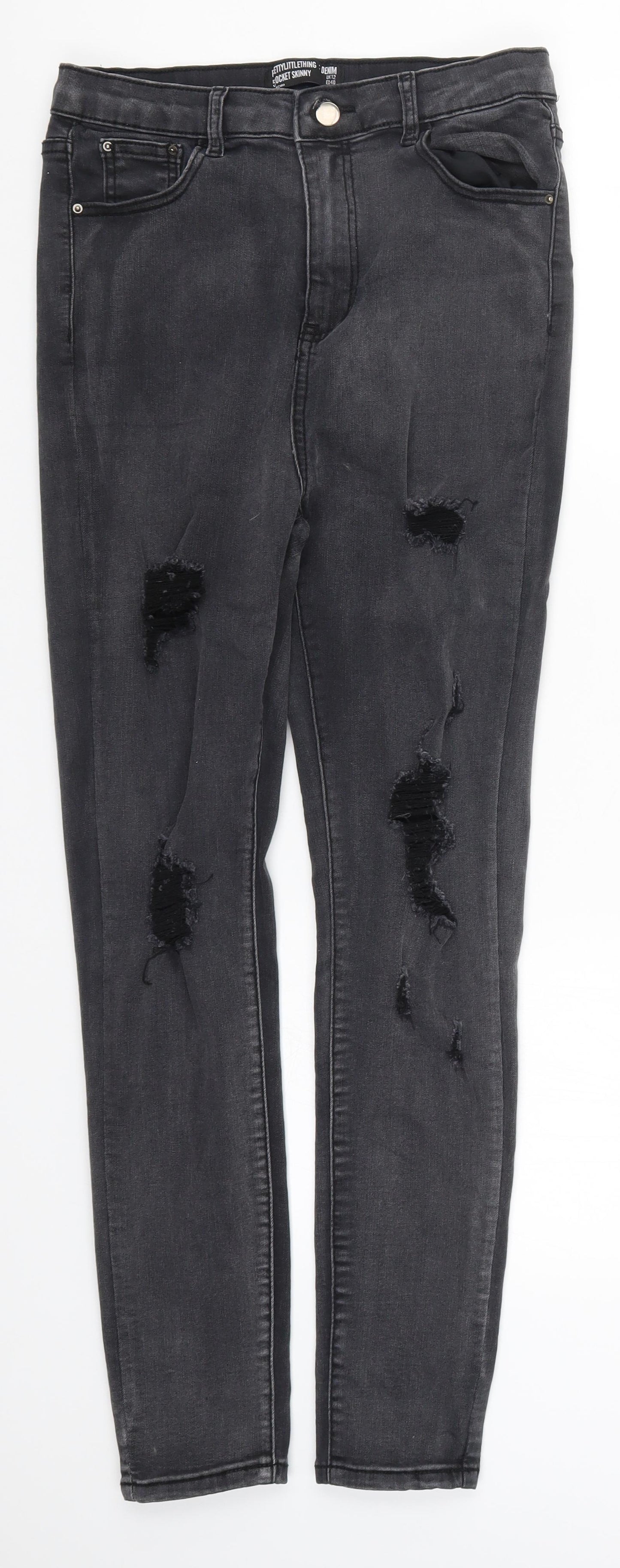 PRETTYLITTLETHING Womens Grey  Denim Skinny Jeans Size 12 L27 in