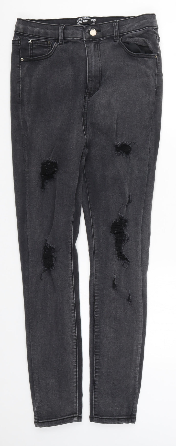 PRETTYLITTLETHING Womens Grey  Denim Skinny Jeans Size 12 L27 in