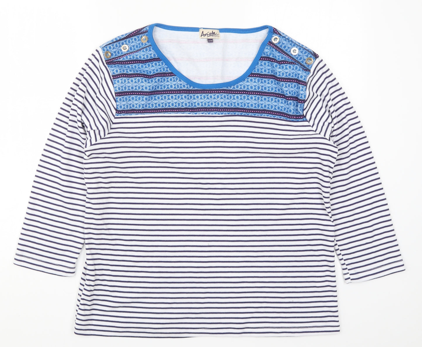 Arista Womens Blue Striped  Basic T-Shirt Size 18