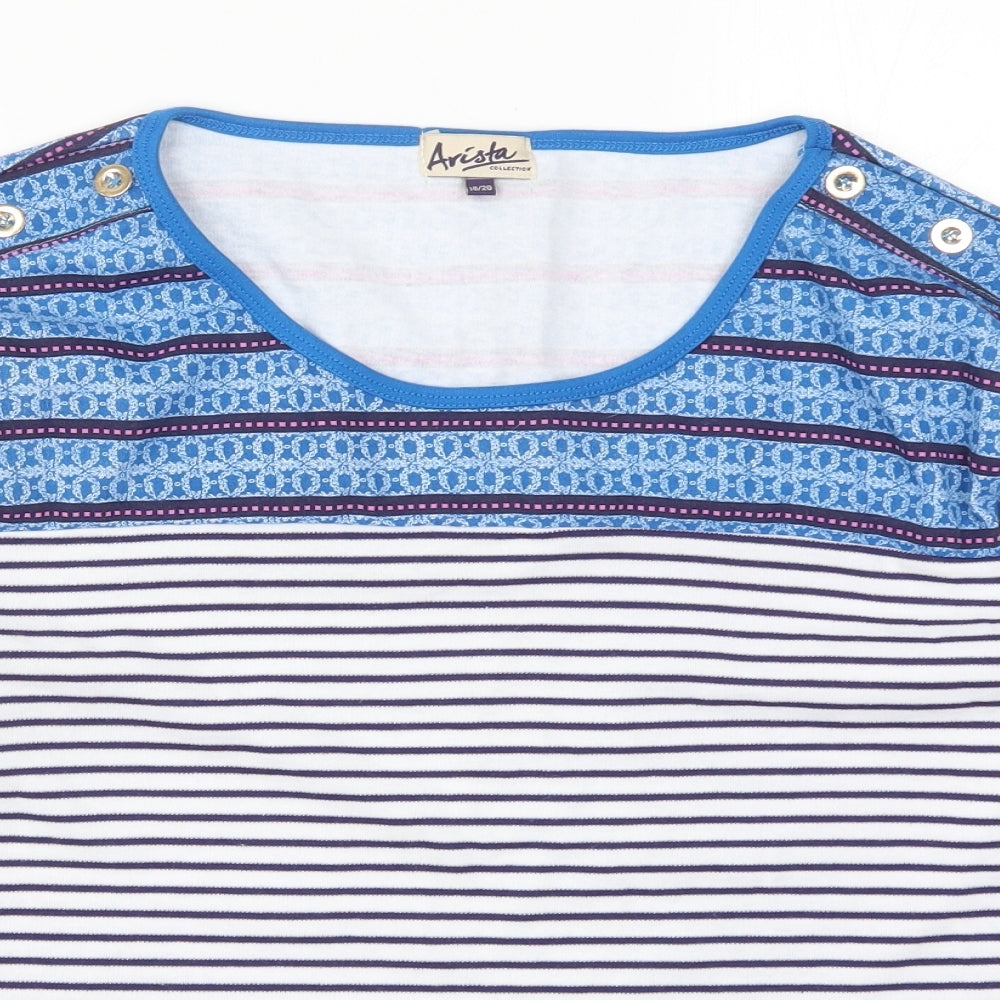 Arista Womens Blue Striped  Basic T-Shirt Size 18
