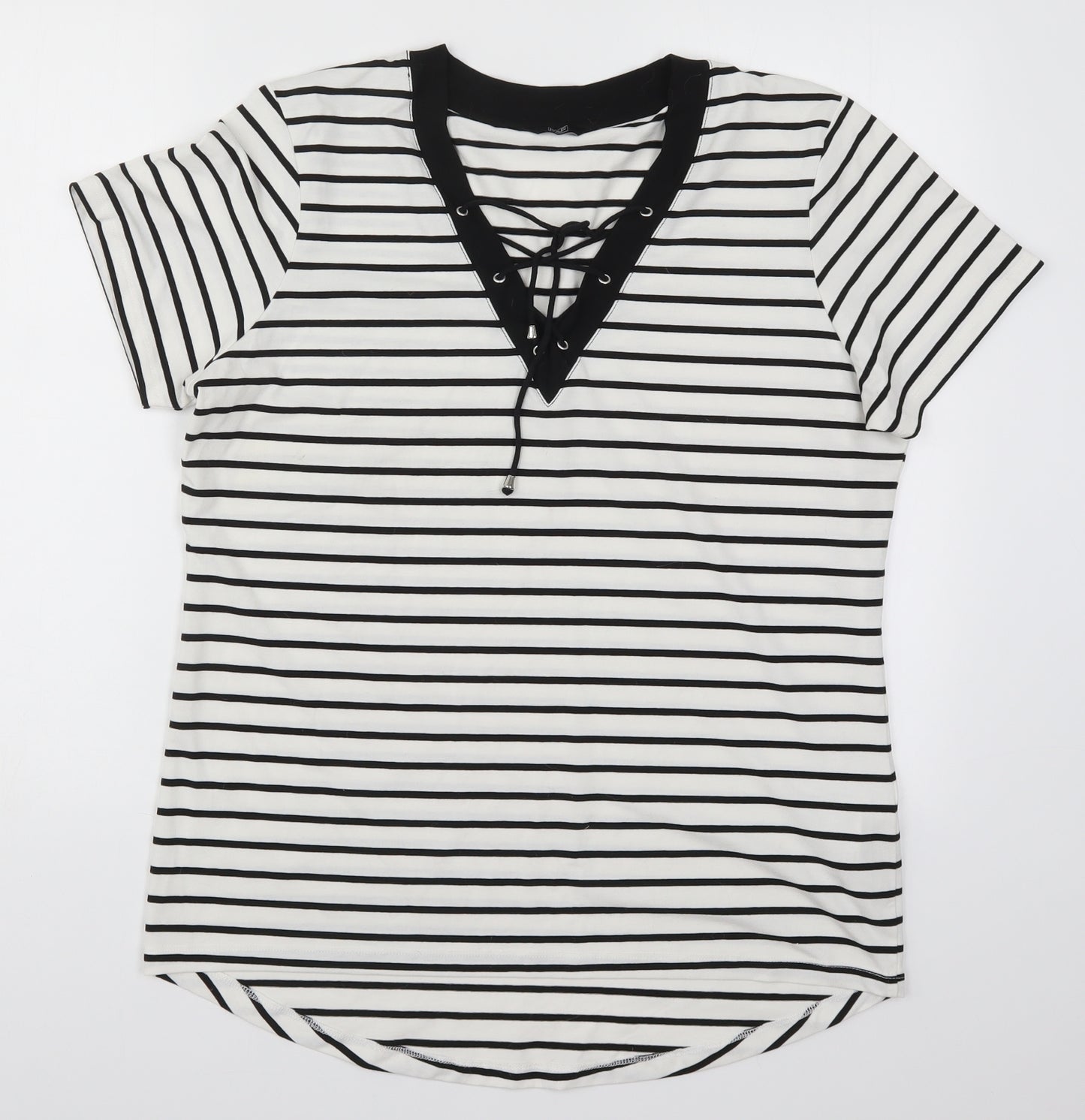 F&F Womens White Striped  Basic T-Shirt Size 18  - Black and White