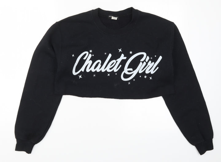 PRETTYLITTLETHING Womens Black Pullover Sweatshirt Size S - Chalet Girl