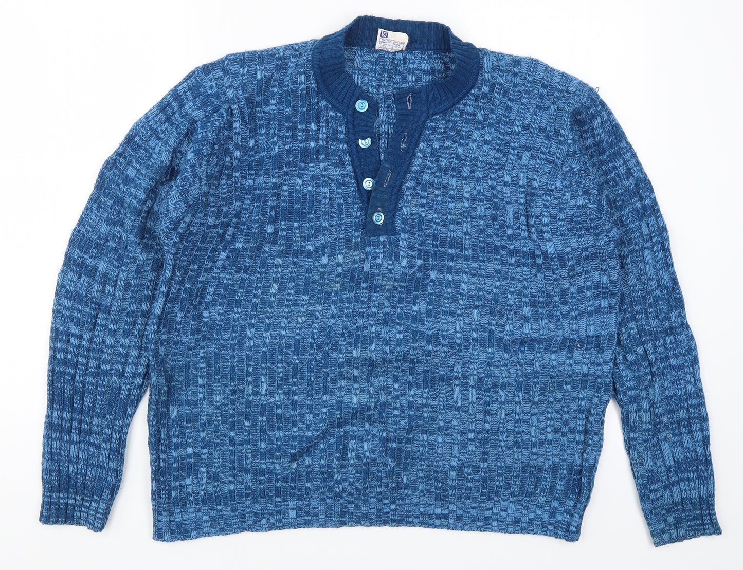 Fully Fashioned Womens Blue  Knit Henley Jumper Size XL