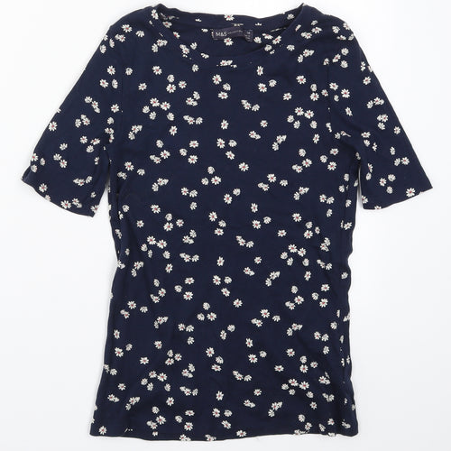 Marks and Spencer Womens Blue Floral  Basic T-Shirt Size 10