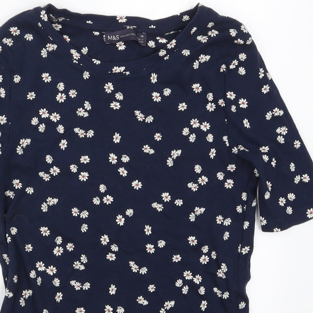 Marks and Spencer Womens Blue Floral  Basic T-Shirt Size 10
