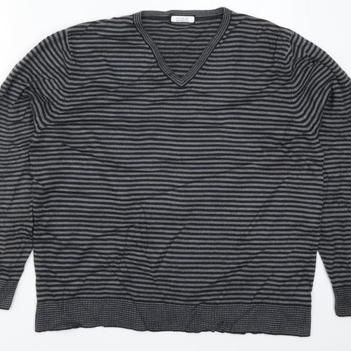 Marks and Spencer Mens Grey Striped Knit Pullover Jumper Size L