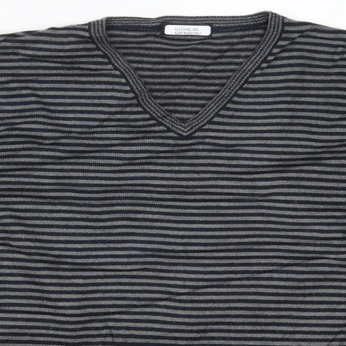 Marks and Spencer Mens Grey Striped Knit Pullover Jumper Size L