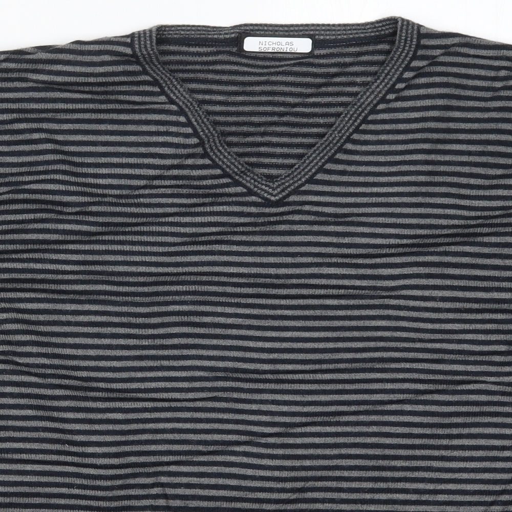 Marks and Spencer Mens Grey Striped Knit Pullover Jumper Size L