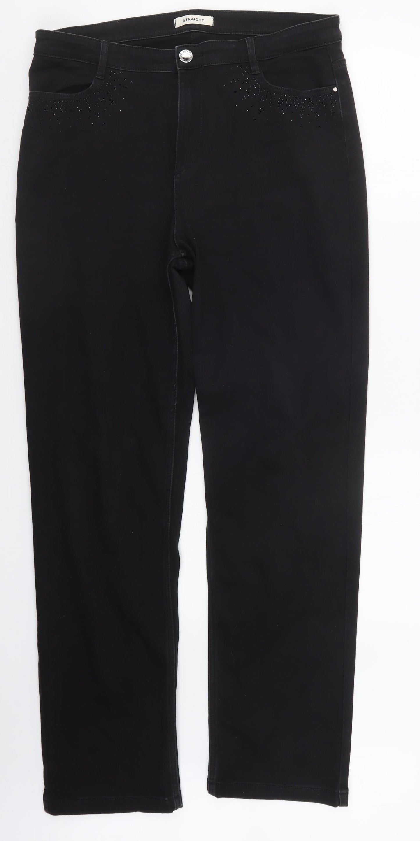 Marks and Spencer Womens Black  Denim Straight Jeans Size 16 L32 in