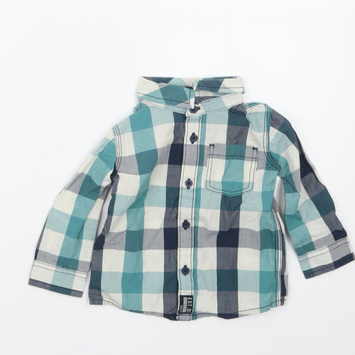 F&F Boys Blue Check  Basic Button-Up Size 6-9 Months
