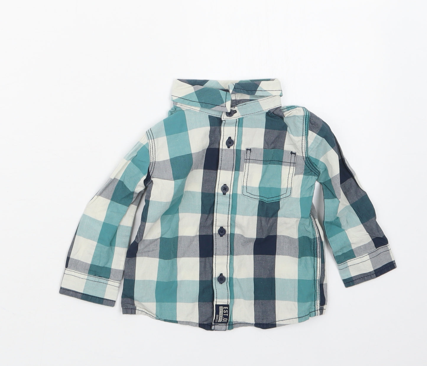 F&F Boys Blue Check  Basic Button-Up Size 6-9 Months