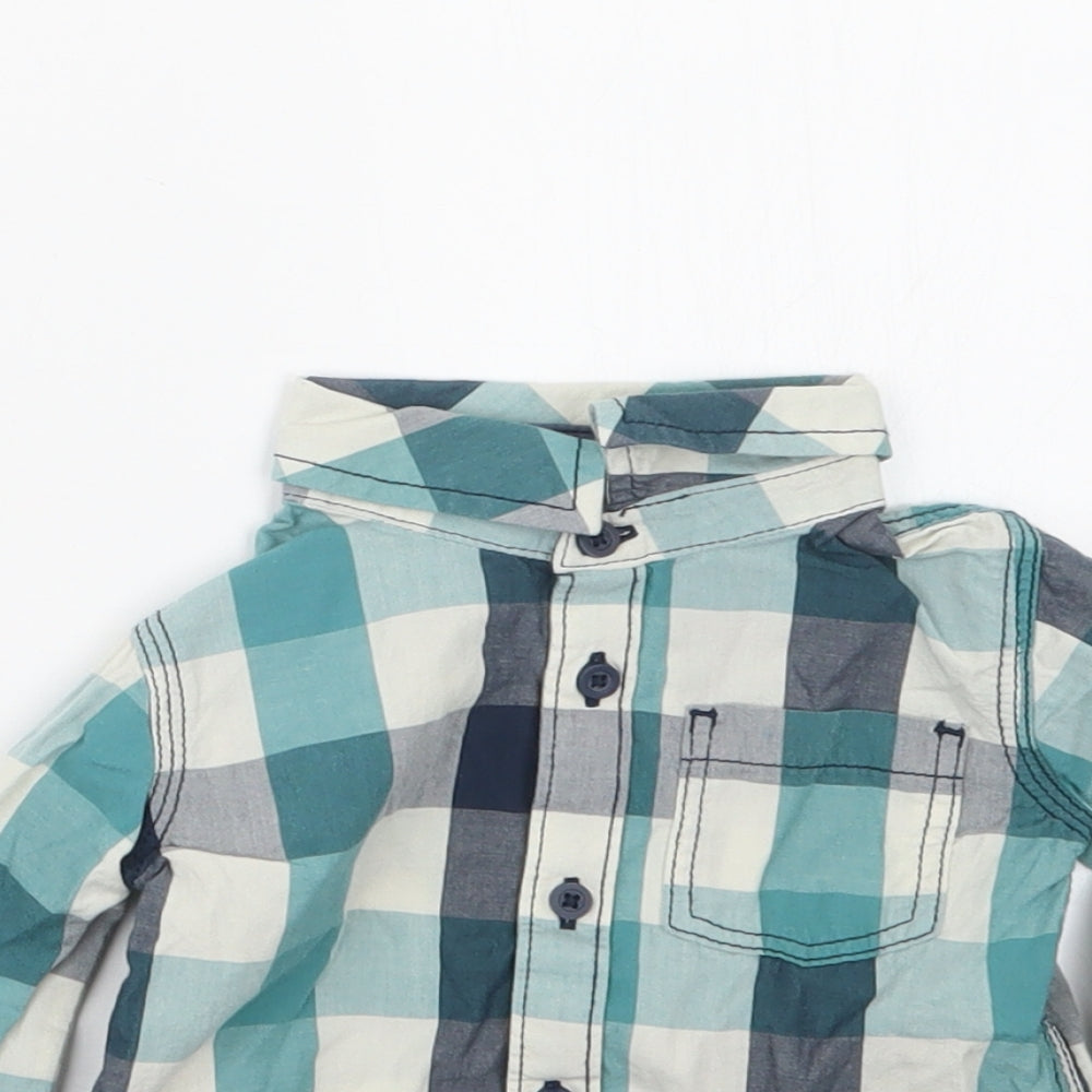 F&F Boys Blue Check  Basic Button-Up Size 6-9 Months
