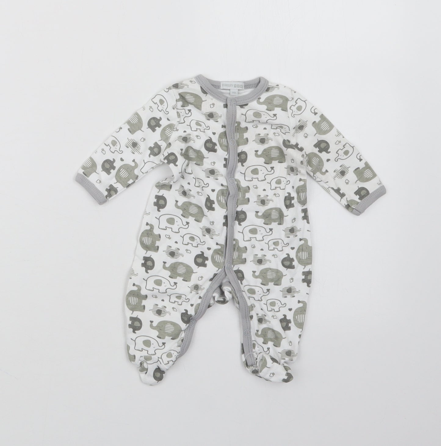 Nursery Time Boys White Geometric  Babydoll One Piece Size Newborn