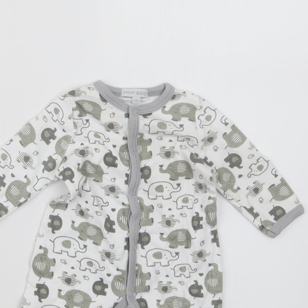 Nursery Time Boys White Geometric  Babydoll One Piece Size Newborn