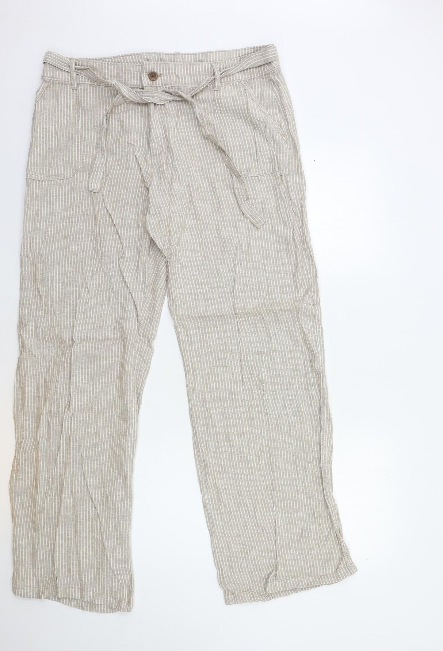 TU Womens Beige Striped  Trousers  Size 16 L31 in