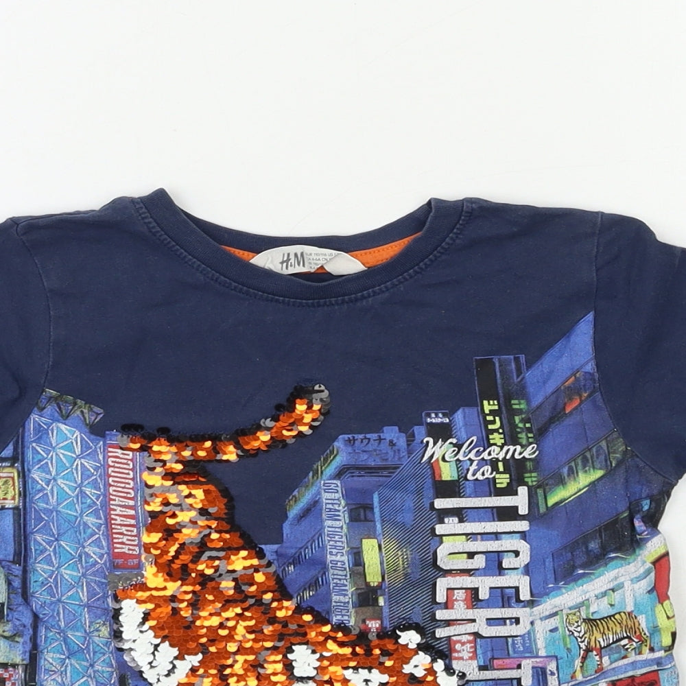 H&M Boys Grey   Basic T-Shirt Size 5-6 Years  - TIGER