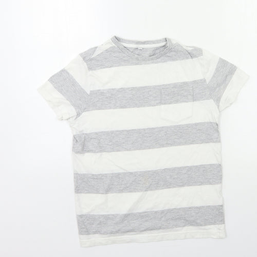 Marks and Spencer Boys Grey Striped  Basic T-Shirt Size 9-10 Years