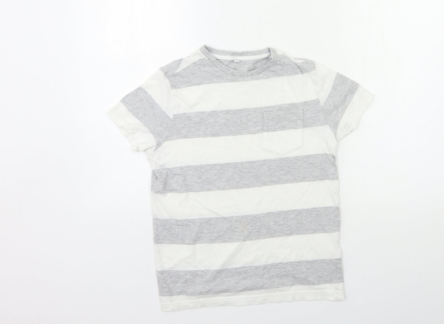 Marks and Spencer Boys Grey Striped  Basic T-Shirt Size 9-10 Years