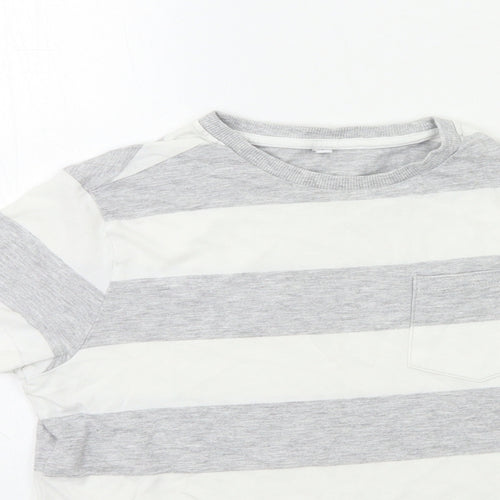 Marks and Spencer Boys Grey Striped  Basic T-Shirt Size 9-10 Years