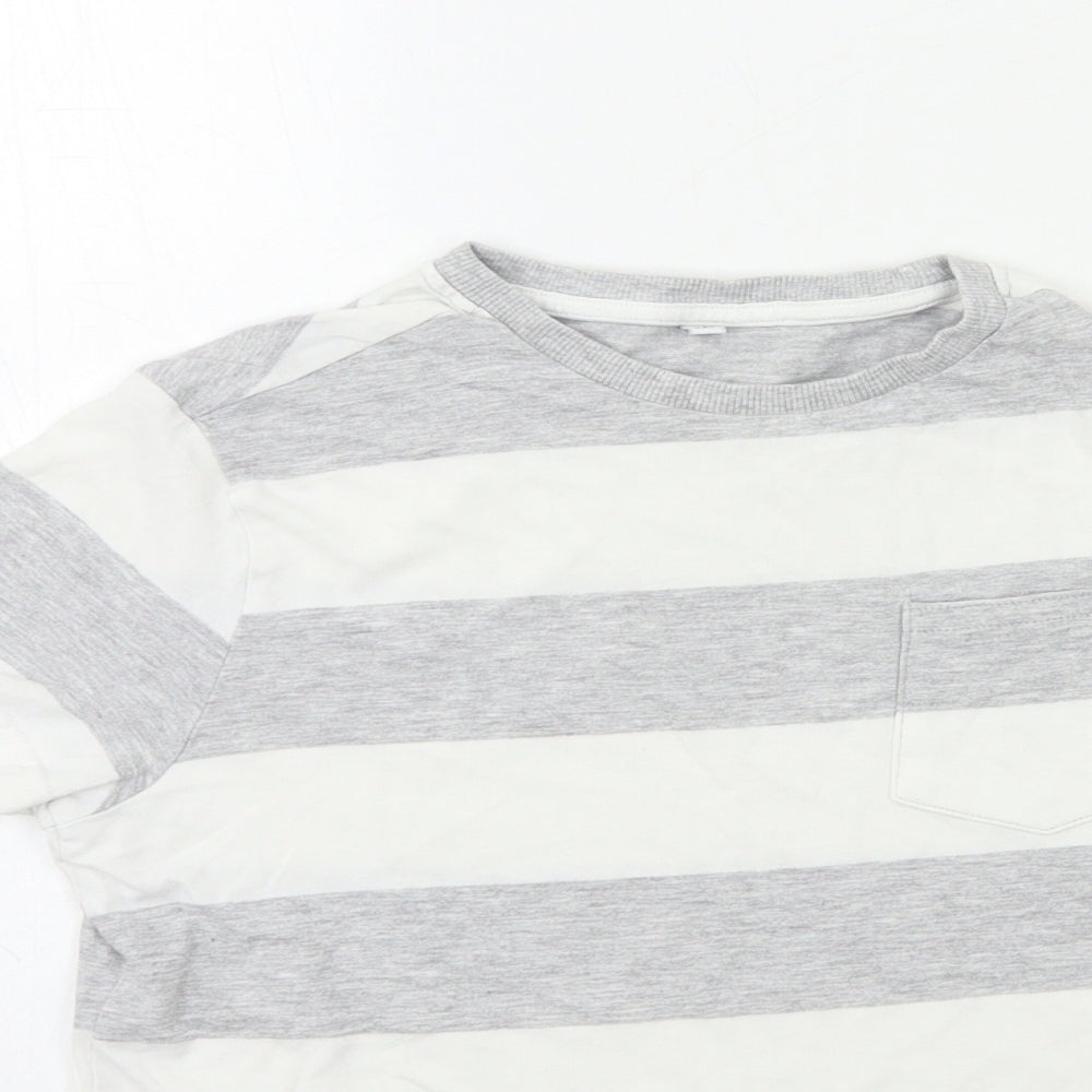 Marks and Spencer Boys Grey Striped  Basic T-Shirt Size 9-10 Years