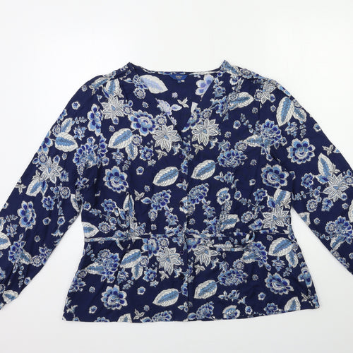 Cotton Traders Womens Blue Floral  Basic Blouse Size 14